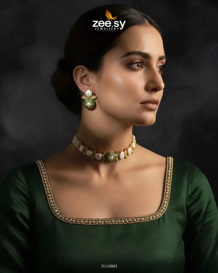 Crest Choker Necklace Set Necklace Sets - Zeesy Jewellery Pakistan | Premium Artificial & Imitation Jewellery