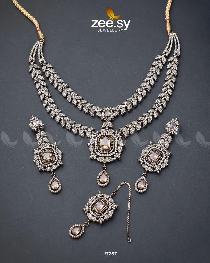 Fuchsia Necklace Golden Champagne Necklace Sets - Zeesy Jewellery Pakistan | Premium Artificial & Imitation Jewellery