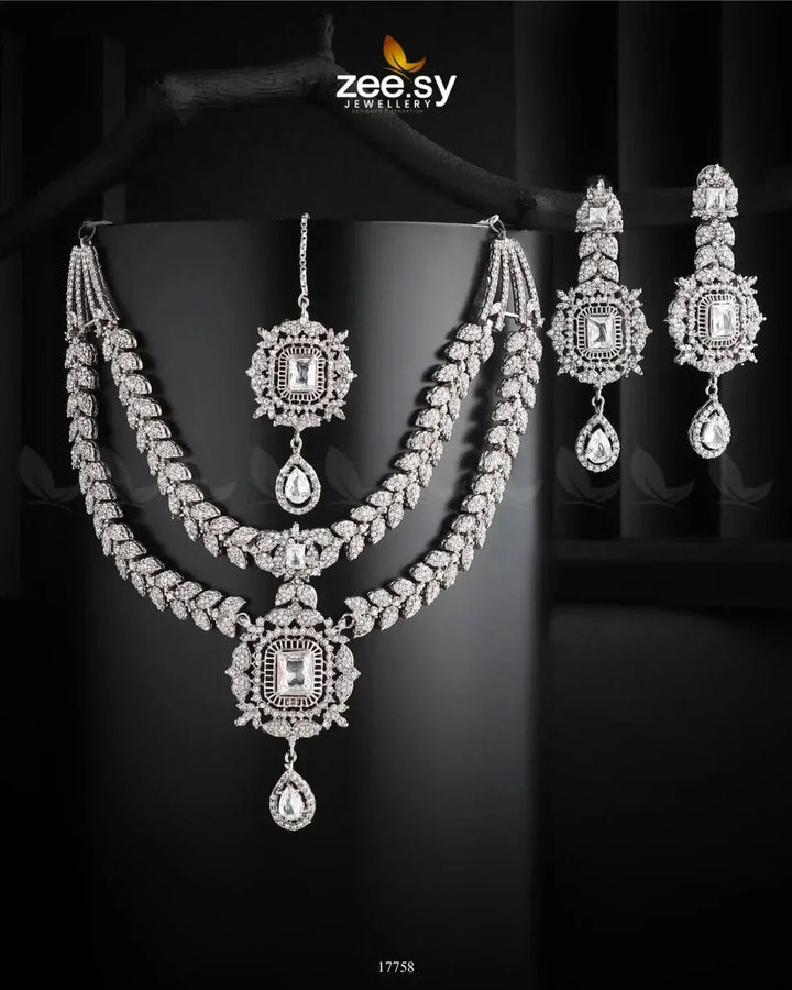 Fuchsia Necklace Silver White Necklace Sets - Zeesy Jewellery Pakistan | Premium Artificial & Imitation Jewellery