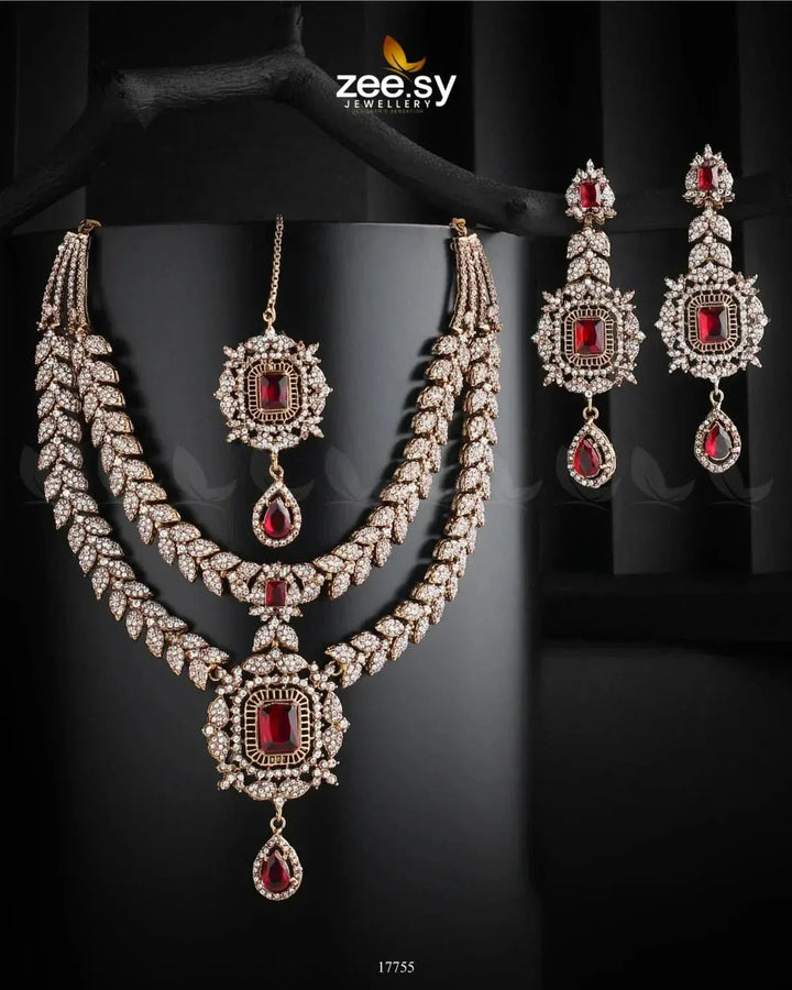 Fuchsia Necklace Golden Red Necklace Sets - Zeesy Jewellery Pakistan | Premium Artificial & Imitation Jewellery