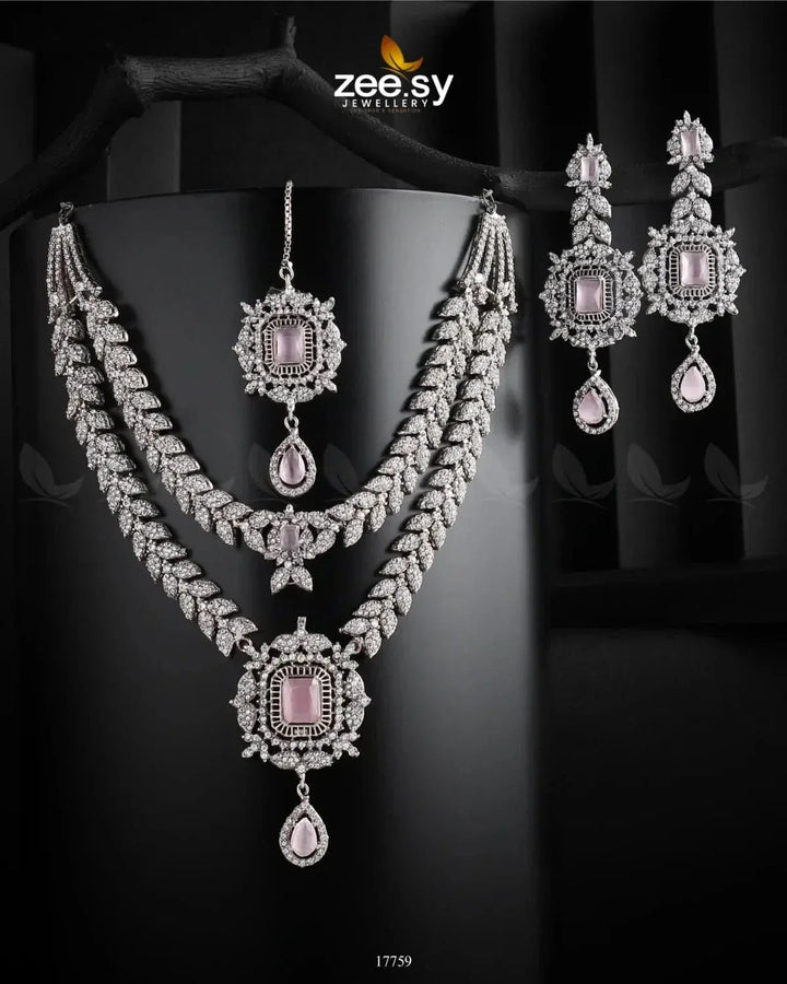 Fuchsia Necklace Silver Mint Pink Necklace Sets - Zeesy Jewellery Pakistan | Premium Artificial & Imitation Jewellery