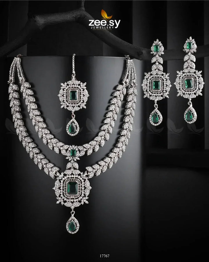 Fuchsia Necklace Silver Green Necklace Sets - Zeesy Jewellery Pakistan | Premium Artificial & Imitation Jewellery