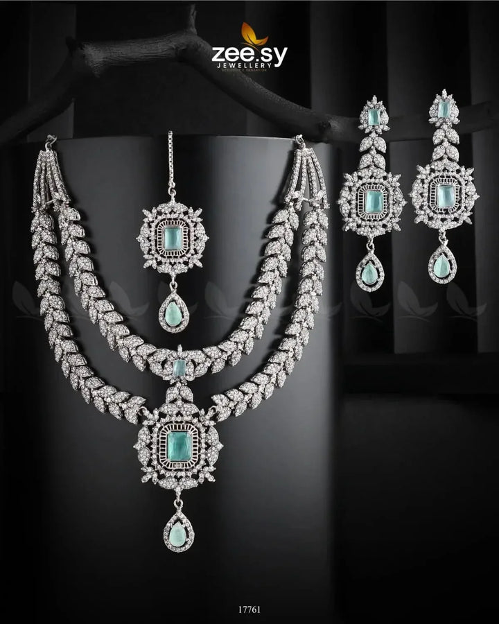Fuchsia Necklace Silver Mint Green Necklace Sets - Zeesy Jewellery Pakistan | Premium Artificial & Imitation Jewellery