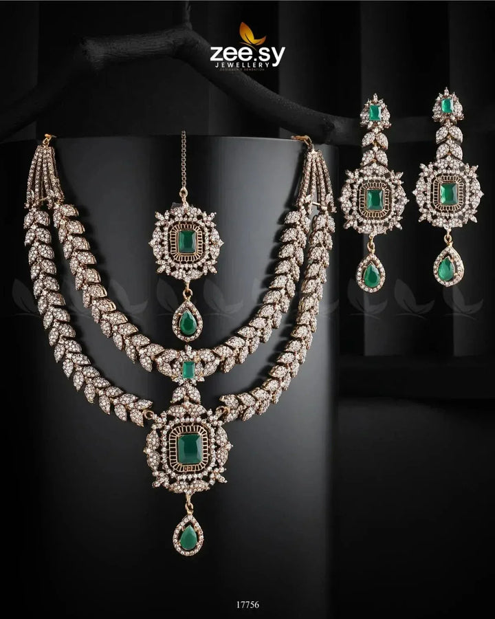 Fuchsia Necklace Golden Green Necklace Sets - Zeesy Jewellery Pakistan | Premium Artificial & Imitation Jewellery