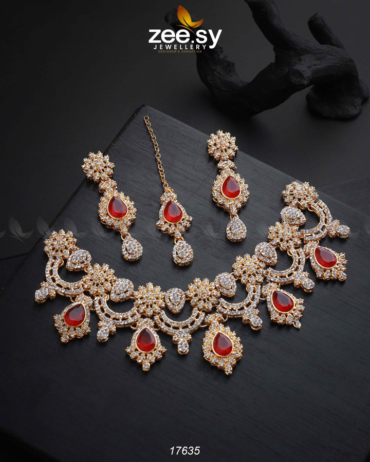 Galactic Necklace Golden Red Necklace Sets - Zeesy Jewellery Pakistan | Premium Artificial & Imitation Jewellery