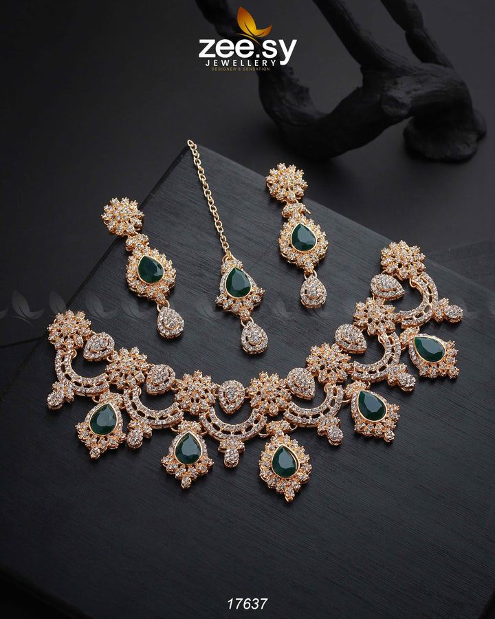 Galactic Necklace Golden Green Necklace Sets - Zeesy Jewellery Pakistan | Premium Artificial & Imitation Jewellery