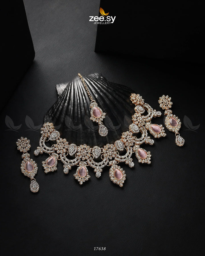 Galactic Necklace Golden Mint Pink Necklace Sets - Zeesy Jewellery Pakistan | Premium Artificial & Imitation Jewellery