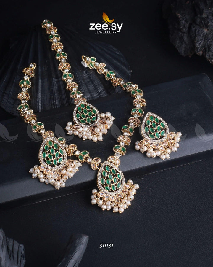 Luxe Necklace Set Golden Green Necklace Sets - Zeesy Jewellery Pakistan | Premium Artificial & Imitation Jewellery