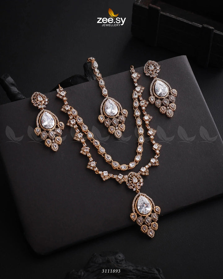Sushmita Necklace Set Golden White Necklace Sets - Zeesy Jewellery Pakistan | Premium Artificial & Imitation Jewellery