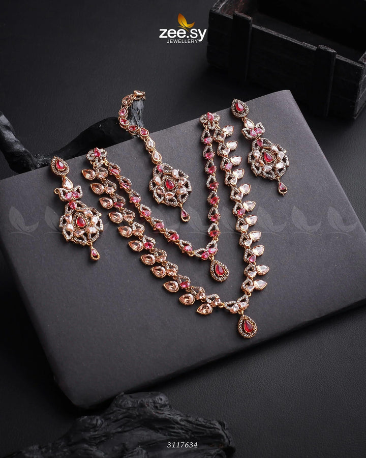 Urwa Hocane Necklace Set Golden Ruby Necklace Sets - Zeesy Jewellery Pakistan | Premium Artificial & Imitation Jewellery