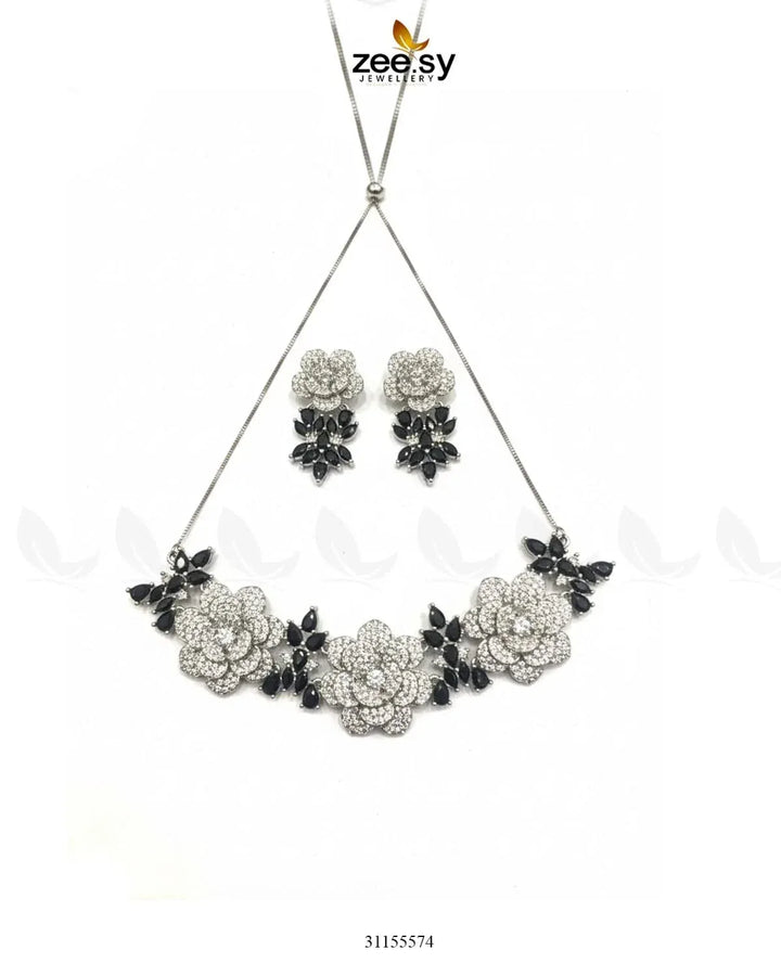Classic Necklace Set Silver Black Necklace Sets - Zeesy Jewellery Pakistan | Premium Artificial & Imitation Jewellery