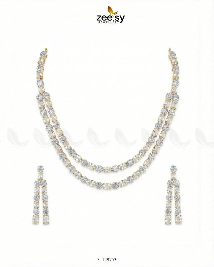 Golden Frost Glimmer Necklace Set Golden White Necklace Sets - Zeesy Jewellery Pakistan | Premium Artificial & Imitation Jewellery