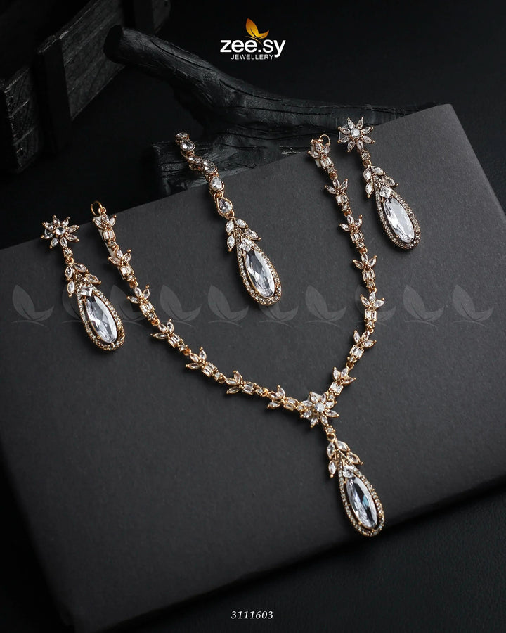 Saba Qamar Necklace Sets Golden White Necklace Sets - Zeesy Jewellery Pakistan | Premium Artificial & Imitation Jewellery