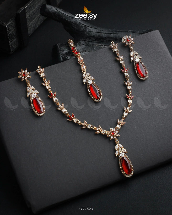 Saba Qamar Necklace Sets Golden Red Necklace Sets - Zeesy Jewellery Pakistan | Premium Artificial & Imitation Jewellery