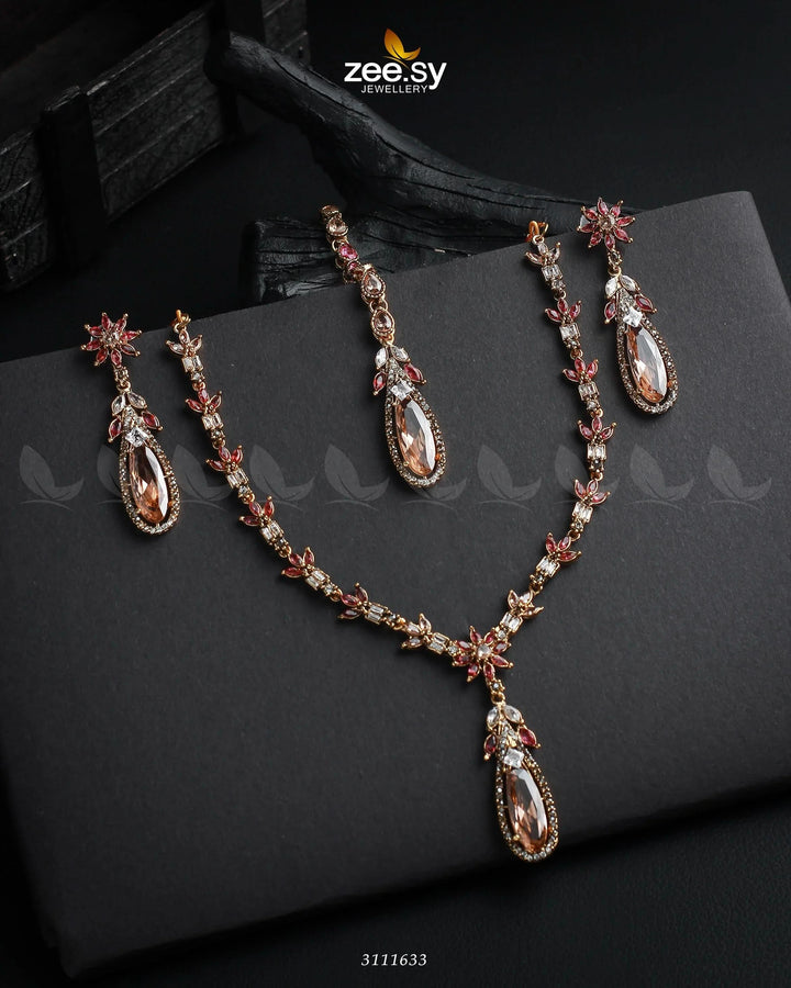Saba Qamar Necklace Sets Golden Ruby & Champagne Necklace Sets - Zeesy Jewellery Pakistan | Premium Artificial & Imitation Jewellery