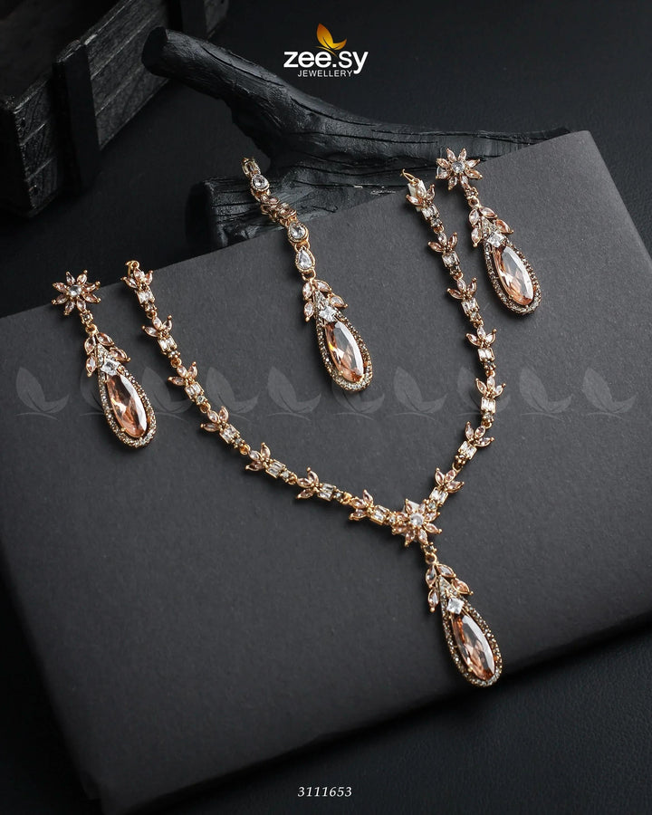 Saba Qamar Necklace Sets Golden Champagne Necklace Sets - Zeesy Jewellery Pakistan | Premium Artificial & Imitation Jewellery
