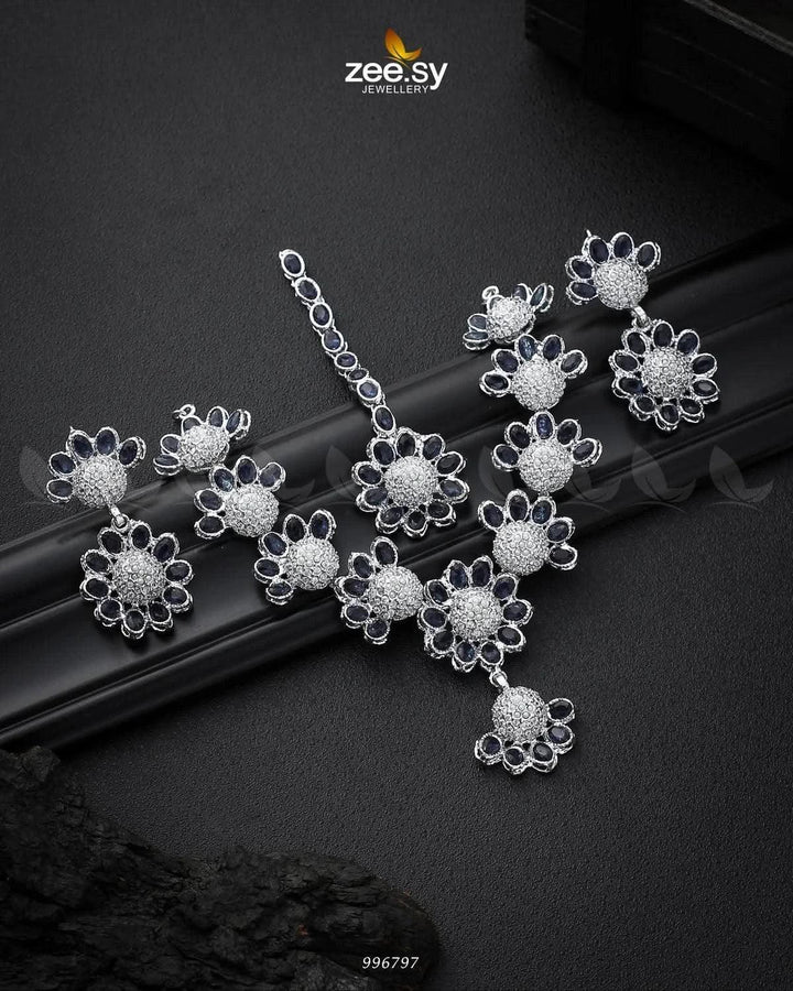 Alstroemeria Necklace set Silver Blue Necklace Sets - Zeesy Jewellery Pakistan | Premium Artificial & Imitation Jewellery
