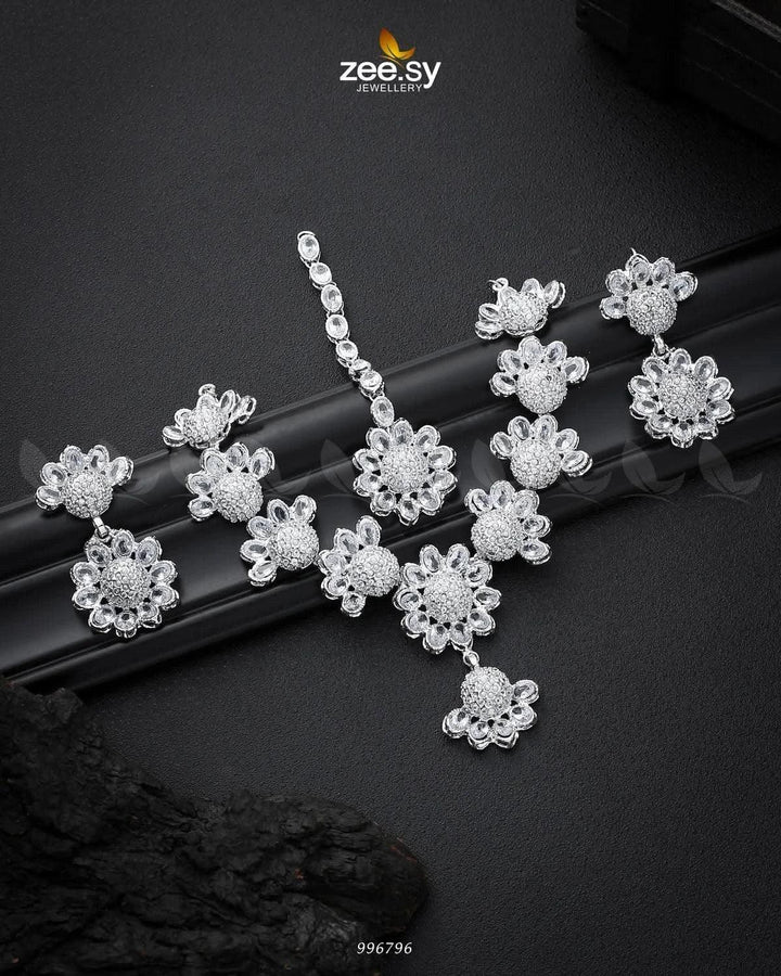 Alstroemeria Necklace set Silver White Necklace Sets - Zeesy Jewellery Pakistan | Premium Artificial & Imitation Jewellery