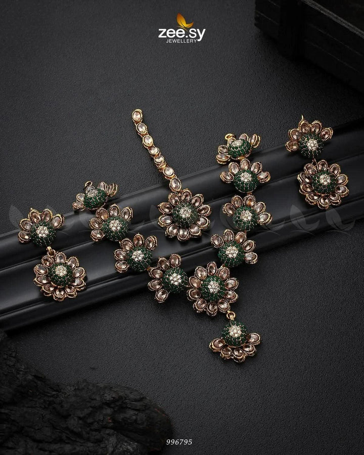 Alstroemeria Necklace set Green Necklace Sets - Zeesy Jewellery Pakistan | Premium Artificial & Imitation Jewellery