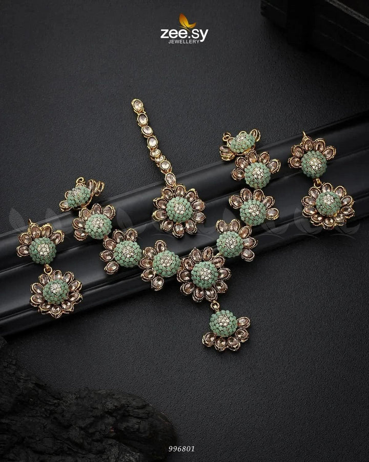 Alstroemeria Necklace set Mint Green Necklace Sets - Zeesy Jewellery Pakistan | Premium Artificial & Imitation Jewellery