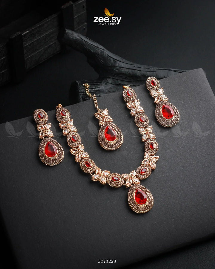 Cassin's Necklace Set Red Necklace Sets - Zeesy Jewellery Pakistan | Premium Artificial & Imitation Jewellery