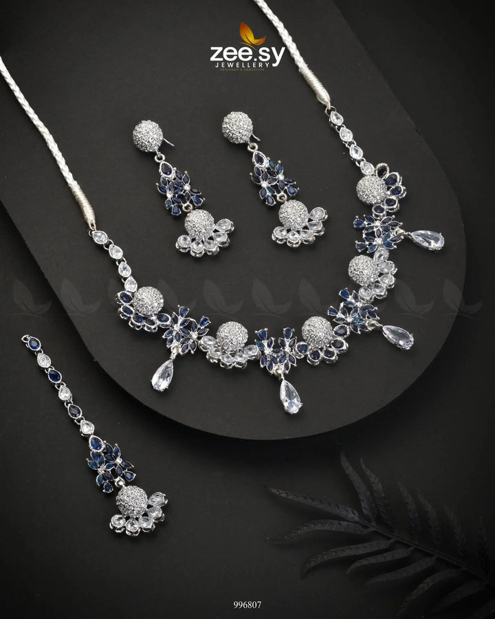 Achimenes Necklace Set Silver Blue Necklace Sets - Zeesy Jewellery Pakistan | Premium Artificial & Imitation Jewellery