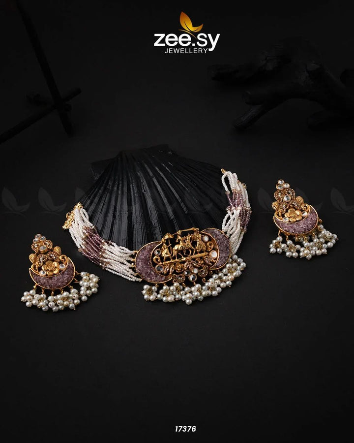 Medallion necklace Purple Necklace Sets - Zeesy Jewellery Pakistan | Premium Artificial & Imitation Jewellery