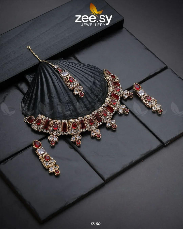 Gemstone Enchantment Necklace Red Necklace Sets - Zeesy Jewellery Pakistan | Premium Artificial & Imitation Jewellery