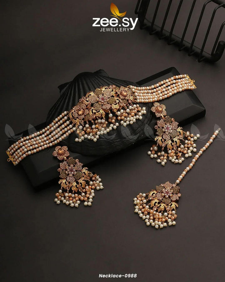 NECKLACE-0988 Champagne Necklace Sets - Zeesy Jewellery Pakistan | Premium Artificial & Imitation Jewellery