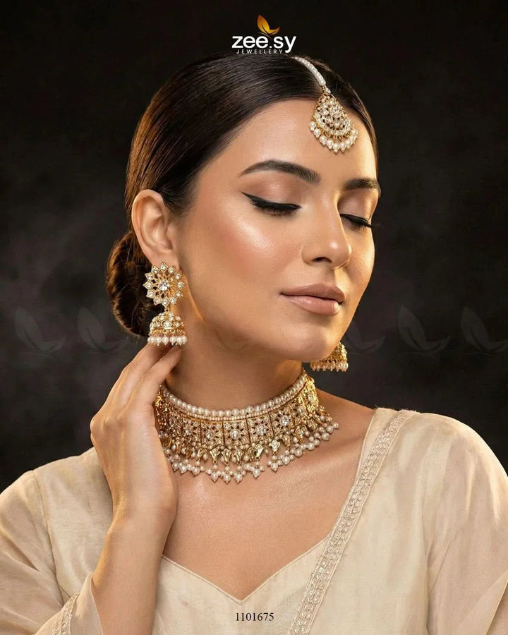 Dahlia Pearl Traditional Choker Set Necklace Sets - Zeesy Jewellery Pakistan | Premium Artificial & Imitation Jewellery
