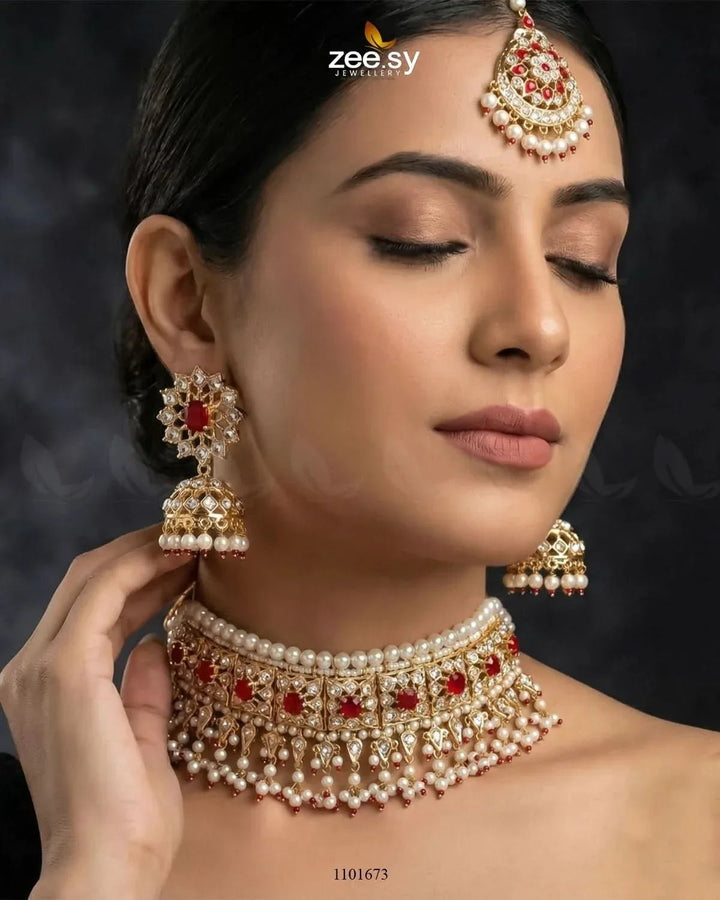Dahlia Pearl Traditional Choker Set Necklace Sets - Zeesy Jewellery Pakistan | Premium Artificial & Imitation Jewellery