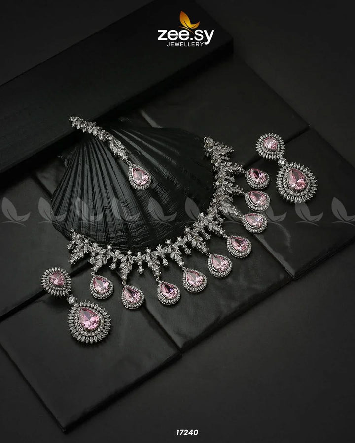 Drop Cut Necklace Pink Necklace Sets - Zeesy Jewellery Pakistan | Premium Artificial & Imitation Jewellery