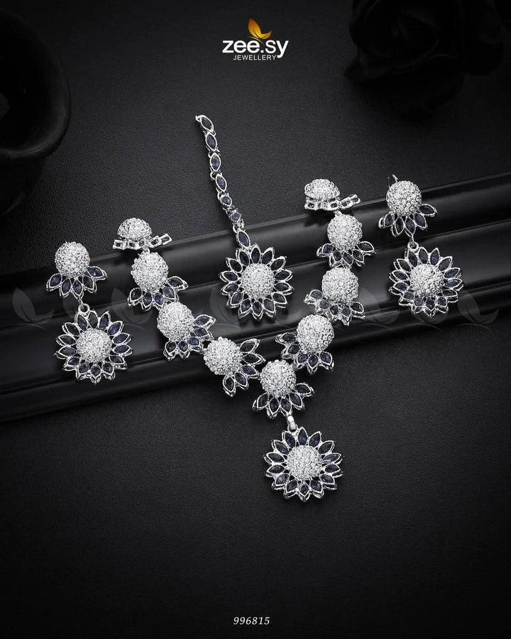 Aquilegia Necklace Set Silver Blue Necklace Sets - Zeesy Jewellery Pakistan | Premium Artificial & Imitation Jewellery