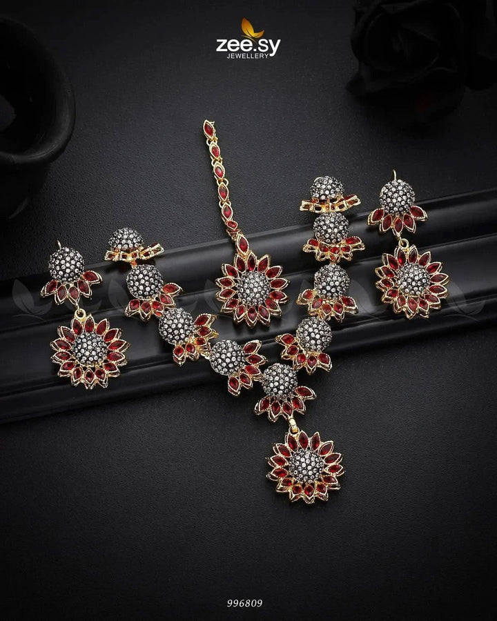Aquilegia Necklace Set Red Necklace Sets - Zeesy Jewellery Pakistan | Premium Artificial & Imitation Jewellery