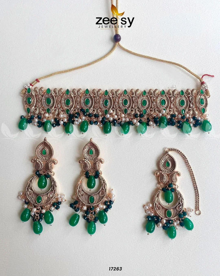 Aura Necklace Set Green Necklace Sets - Zeesy Jewellery Pakistan | Premium Artificial & Imitation Jewellery