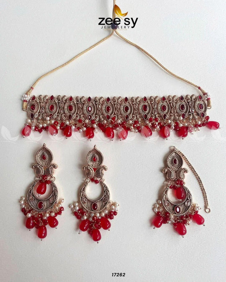 Aura Necklace Set Red Necklace Sets - Zeesy Jewellery Pakistan | Premium Artificial & Imitation Jewellery