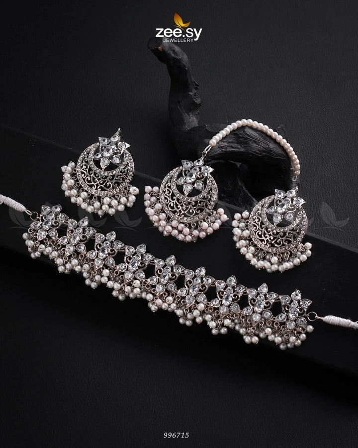 NECKLACE-0920 Silver White Necklace Sets - Zeesy Jewellery Pakistan | Premium Artificial & Imitation Jewellery