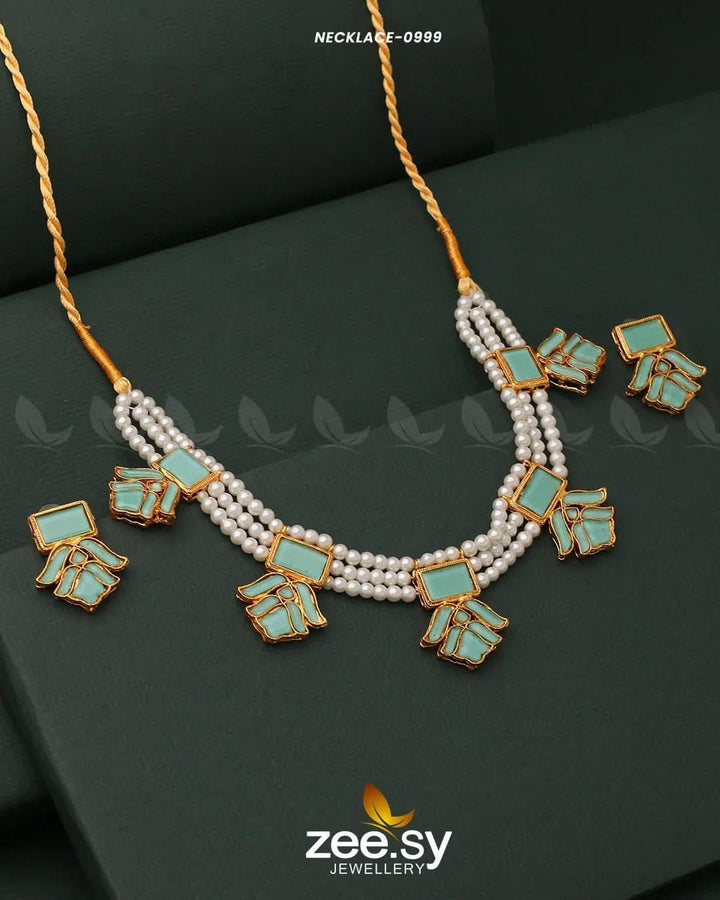 NECKLACE-0999 Mint Green Necklace Sets - Zeesy Jewellery Pakistan | Premium Artificial & Imitation Jewellery