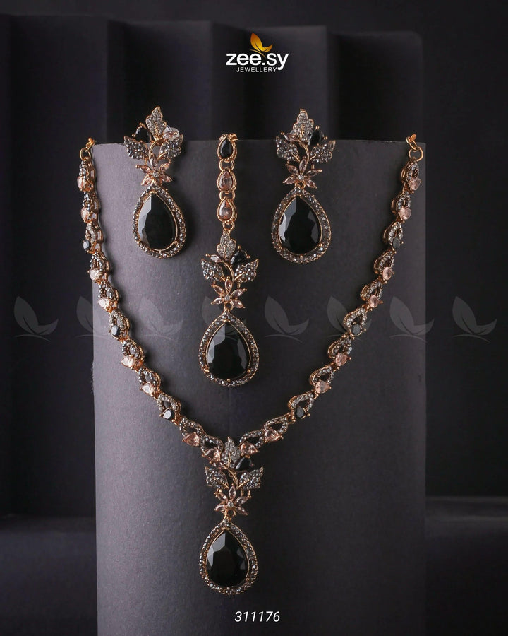 Opal Necklace Set Golden Black Necklace Sets - Zeesy Jewellery Pakistan | Premium Artificial & Imitation Jewellery