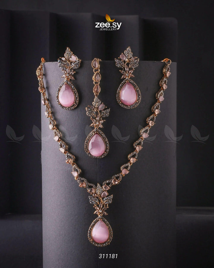 Opal Necklace Set Mint pink Necklace Sets - Zeesy Jewellery Pakistan | Premium Artificial & Imitation Jewellery