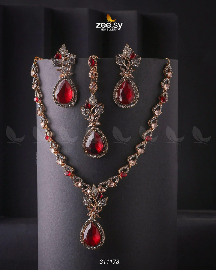 Opal Necklace Set Red Necklace Sets - Zeesy Jewellery Pakistan | Premium Artificial & Imitation Jewellery