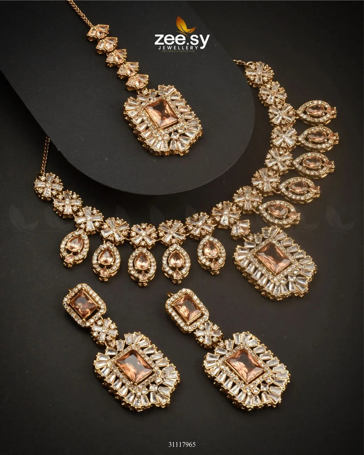 Wave Necklace Set Champagne Necklace Sets - Zeesy Jewellery Pakistan | Premium Artificial & Imitation Jewellery