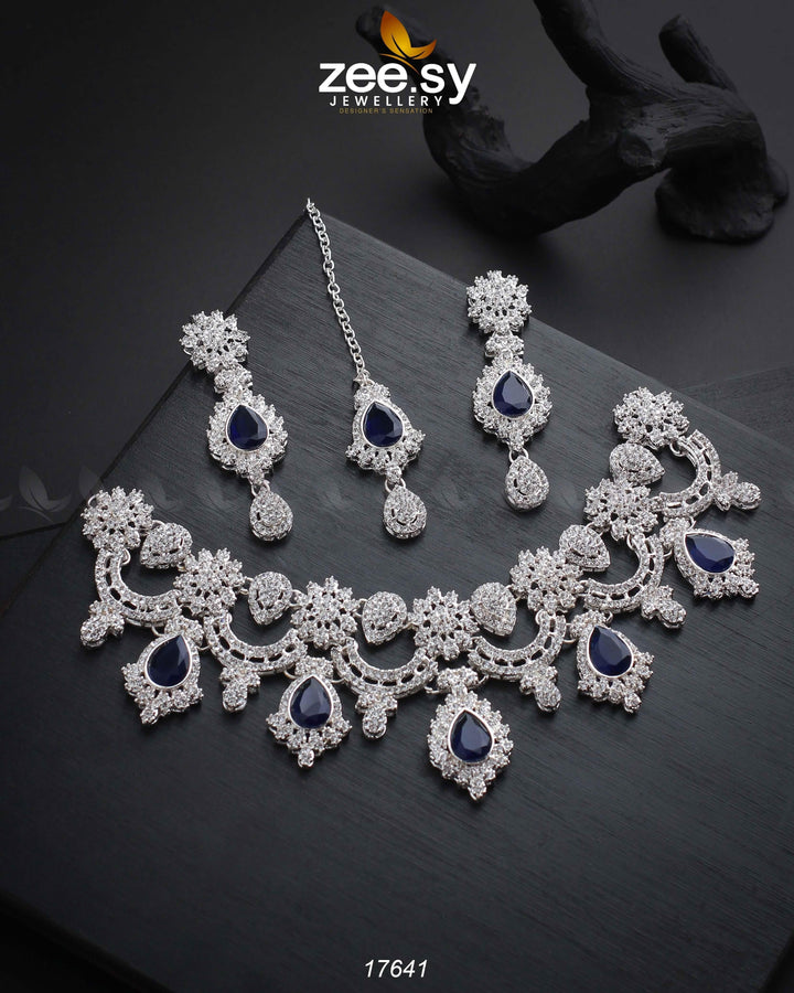 Aether Necklace Silver Blue Necklace Sets - Zeesy Jewellery Pakistan | Premium Artificial & Imitation Jewellery