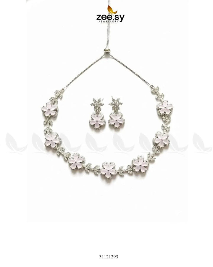 Floral Cubic Stone Necklace Set Necklace Sets - Zeesy Jewellery Pakistan | Premium Artificial & Imitation Jewellery