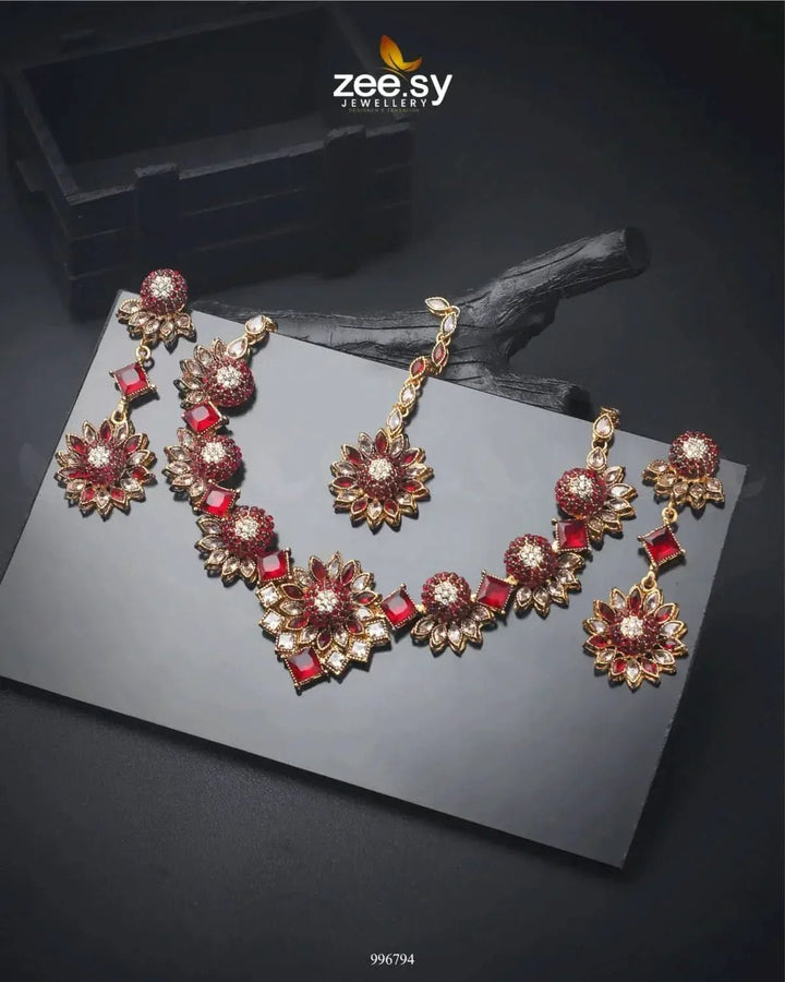 Astilbe Necklace Set Red Necklace Sets - Zeesy Jewellery Pakistan | Premium Artificial & Imitation Jewellery