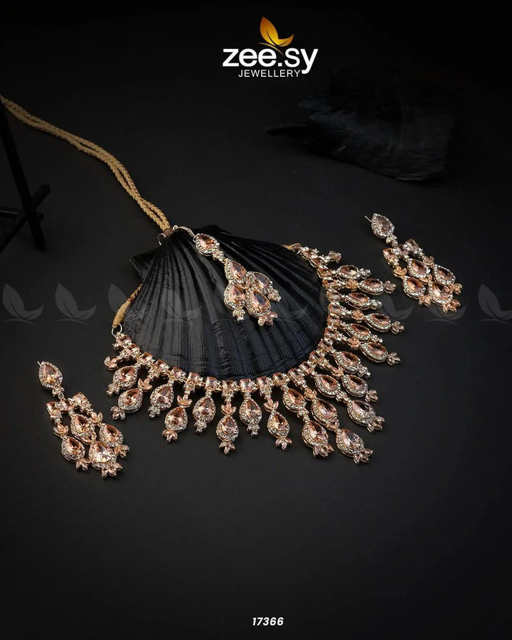 Gorgeous Necklace Set Golden Champagne Necklace Sets - Zeesy Jewellery Pakistan | Premium Artificial & Imitation Jewellery