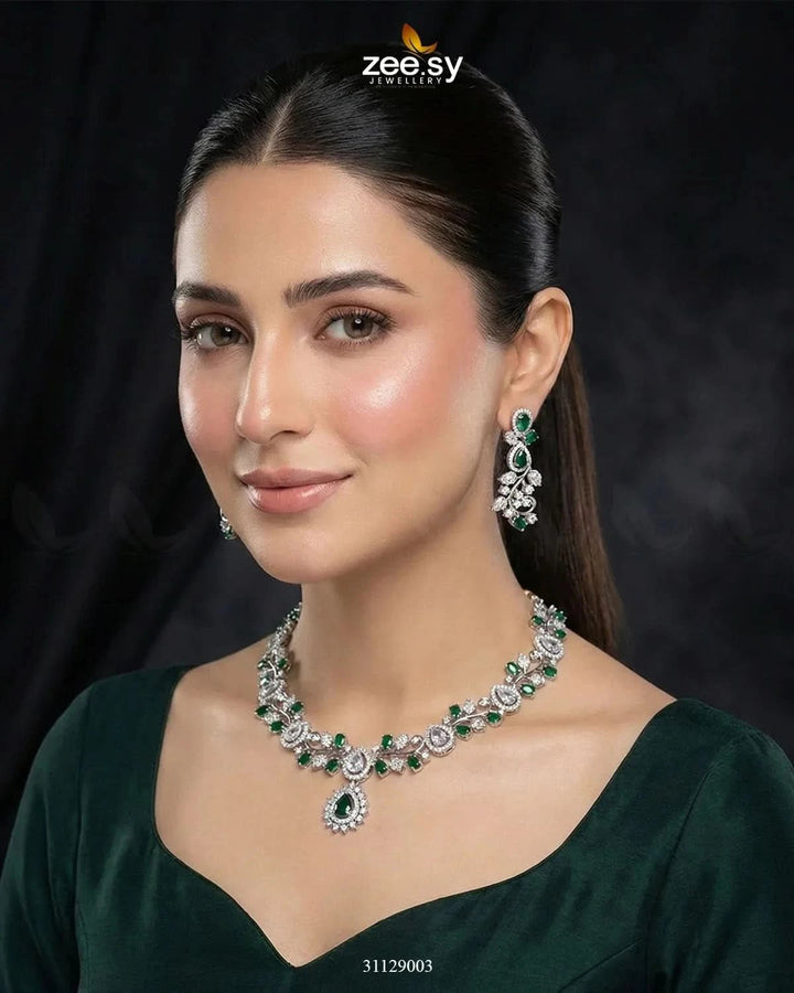 Silver Blossom Vine Necklace Set Necklace Sets - Zeesy Jewellery Pakistan | Premium Artificial & Imitation Jewellery
