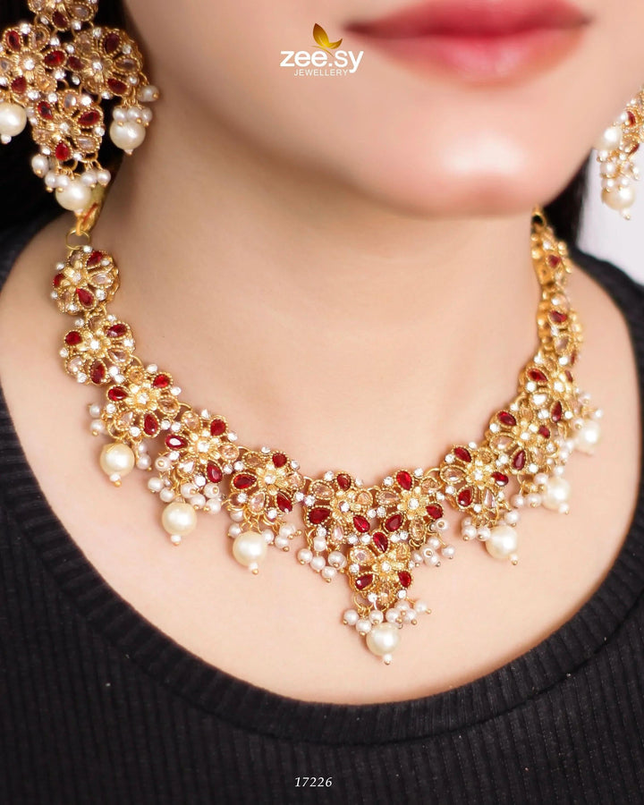 Magnolia Glimmer Necklace Red Necklace Sets - Zeesy Jewellery Pakistan | Premium Artificial & Imitation Jewellery