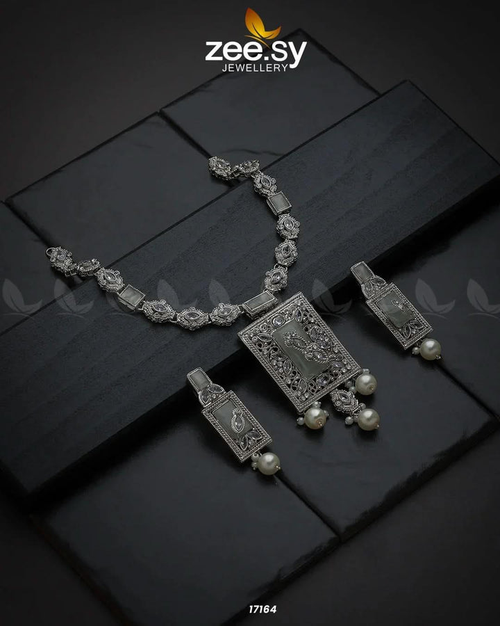 Majestic Gems Necklace Silver White Necklace Sets - Zeesy Jewellery Pakistan | Premium Artificial & Imitation Jewellery