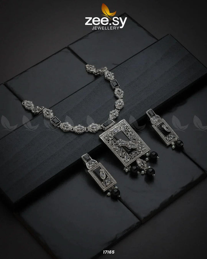 Majestic Gems Necklace Silver Black Necklace Sets - Zeesy Jewellery Pakistan | Premium Artificial & Imitation Jewellery